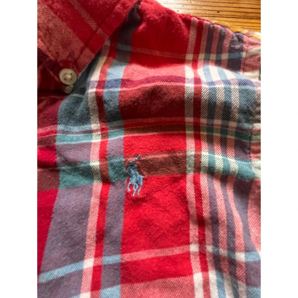 Ralph Lauren Toddler Boys Red Plaid Button Down Shirt Long Sleeve Size 2T Pony